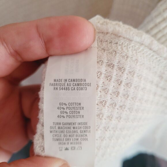 Aerie Sweater Womens XXS Beige Collared V-Neck Waffle Knit Oversized Long Sleeve - Picture 3 of 8